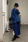 AVIVA JIFEI XUE Indigo Stripe Linen Short Kimono Jacket A21-KJS Reversible Indigo Stripe Linen Short Kimono Jacket